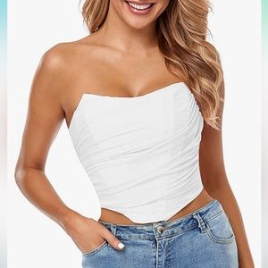 White corset type strapless top